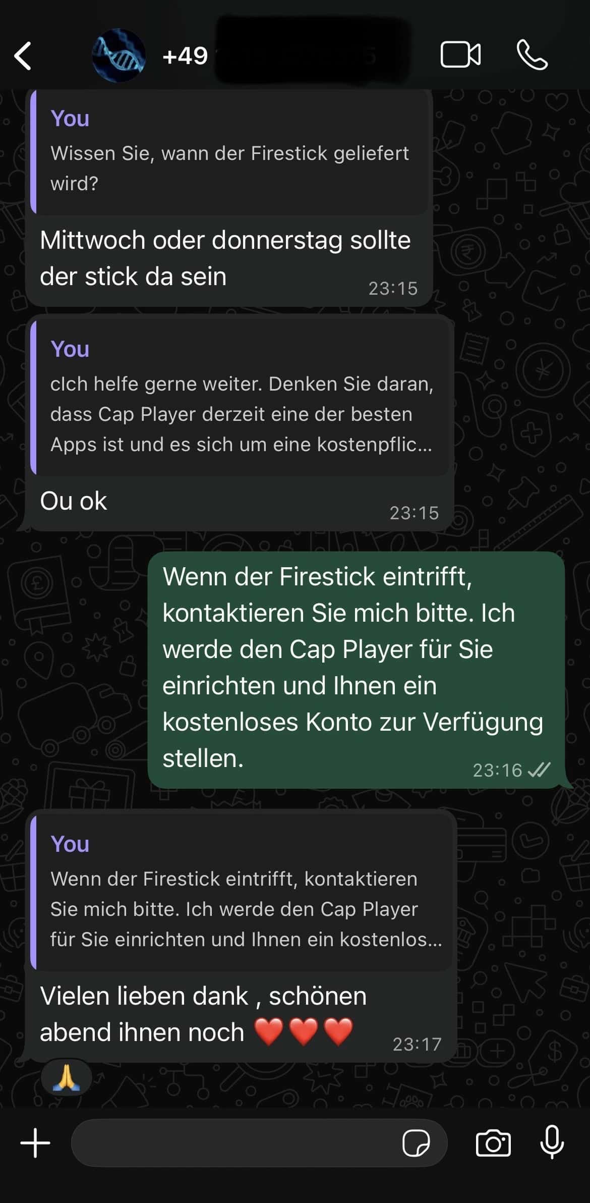 Client feedback message